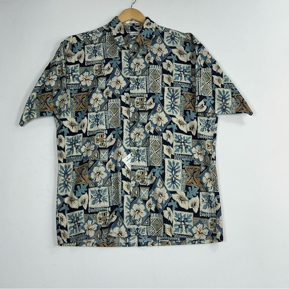 Pierre Cardin Men's Blue and Brown Hawaiian Patterned Shirt size Medium - Picture 9 of 13